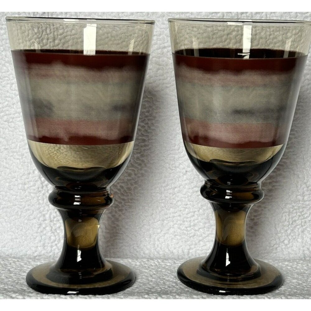 Libbey Water Glasses Sango Nova Brown 12 Ounce Beautiful Rust Blue Water Color